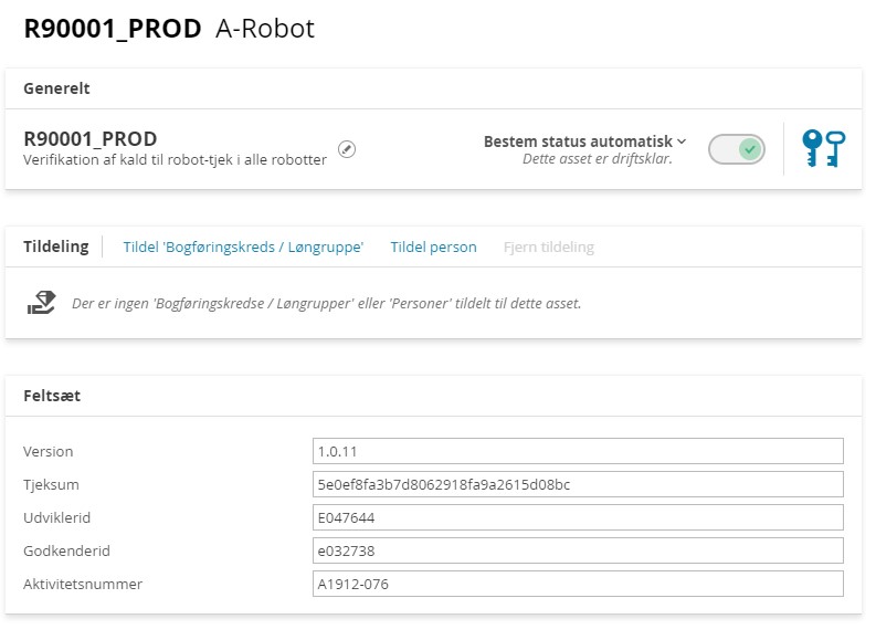 Figuren viser et eksempel fra Statens Administration på visning af informationer om et robot-aktiv.