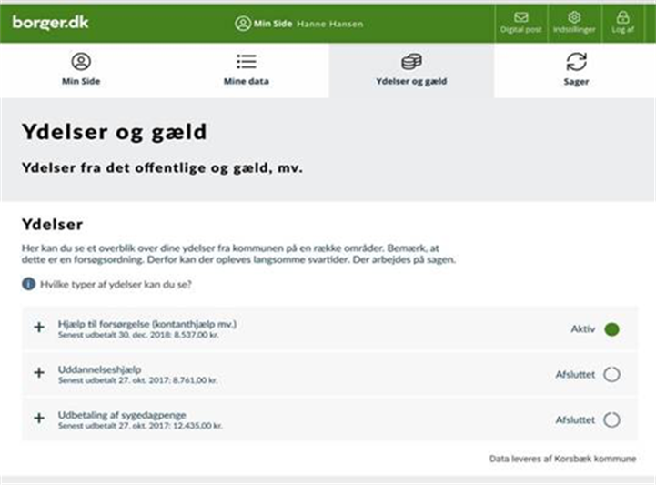 Figur 2.2 viser et eksempel på udkast overbliksvisning på borgerområdet